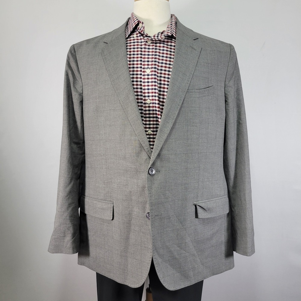 J.M Haggar Signature Men's Sport Coat Blazer Two Button Gray‎ Plaid Tailored 50R